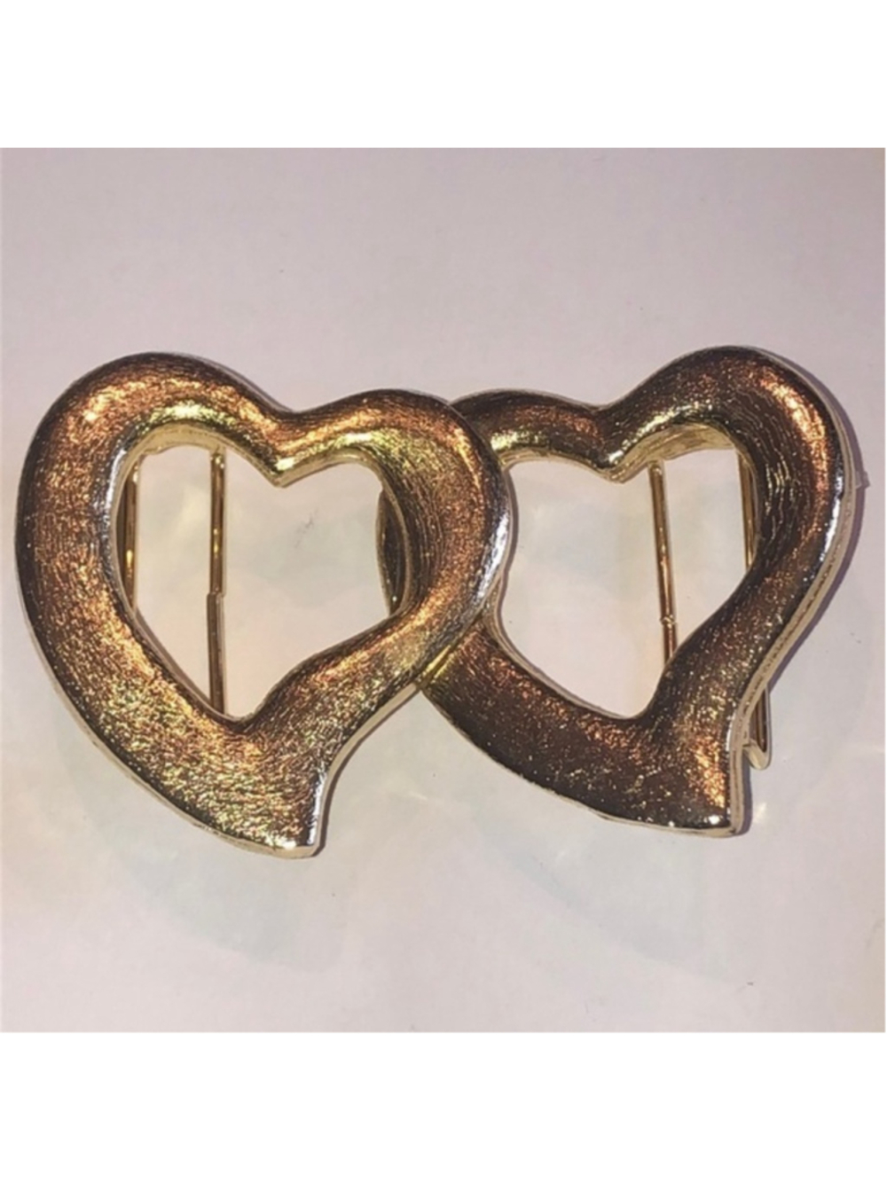 Vintage Brushed Soft Gold Tone Double Heart Retro Boho Belt Buckle